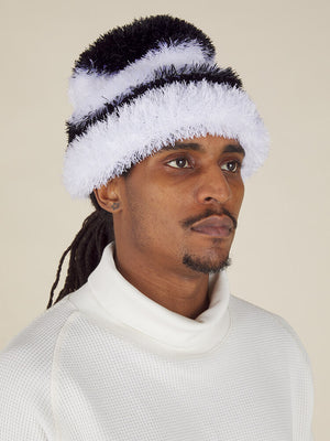 Hand Knitted Fuzzy Hat - Black / White