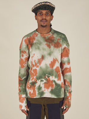 TIE-DYE CREW NECK WAFFLE - OLIVE GREEN / COPPER / ECRU