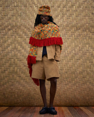 HAND KNITTED ROOTS SHAWL - ORANGE / GREEN / YELLOW