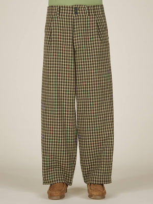 WIDE LEG PLEATED TROUSER - BROWN CHECK