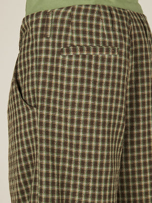 WIDE LEG PLEATED TROUSER - BROWN CHECK