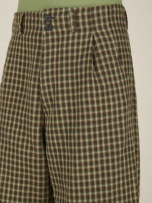 WIDE LEG PLEATED TROUSER - BROWN CHECK