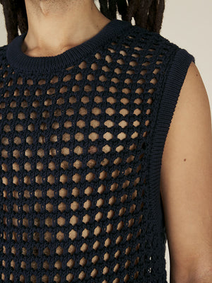 HAND CROCHET VEST - NAVY