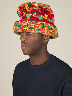 HAND KNITTED ROOTS HAT -ORANGE / GREEN / YELLOW