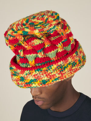 HAND KNITTED ROOTS HAT -ORANGE / GREEN / YELLOW