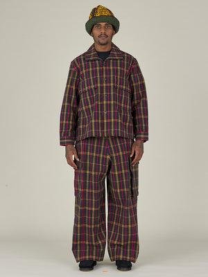 WIDE LEG CARGO PANT - BRUSHED MADRAS CHECK
