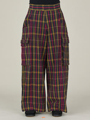WIDE LEG CARGO PANT - BRUSHED MADRAS CHECK
