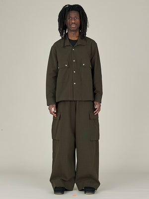 WIDE LEG CARGO PANT - YARN DYED CHECK