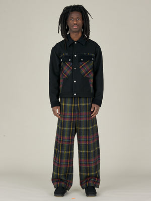 WIDE LEG PLEATED TROUSER - NIGHT TARTAN