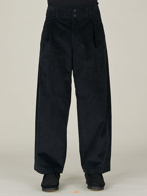 WIDE LEG PLEATED TROUSER - BLACK CORDUROY