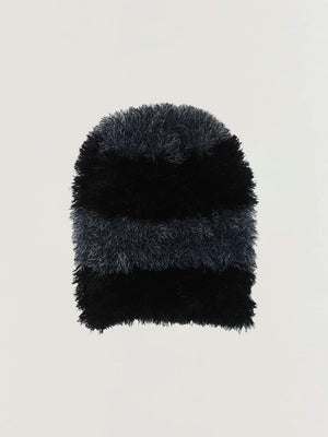 Hand Knitted Fuzzy Hat - Black / Charcoal