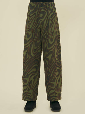 WIDE LEG PLEATED TROUSER - CAMO JACQUARD