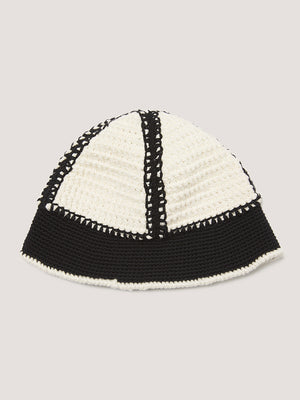 Hand Crochet Bucket Hat - Black / Ecru