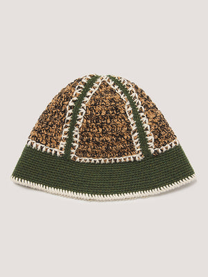 Hand Crochet Bucket Hat - Black / Olive / Sand