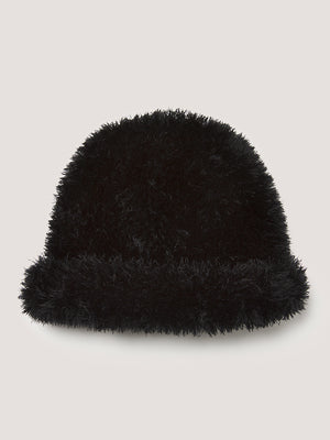 Hand Knitted Fuzzy Hat - Black