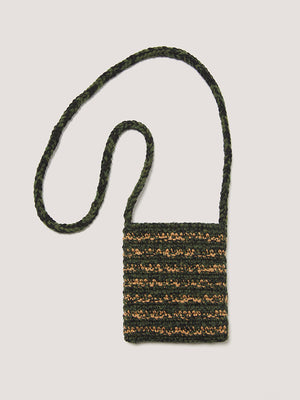 Hand Crochet Neck Pouch - Black / Olive / Sand