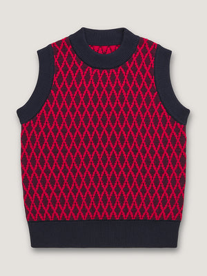 CREW NECK VEST  - NAVY / BURGUNDY