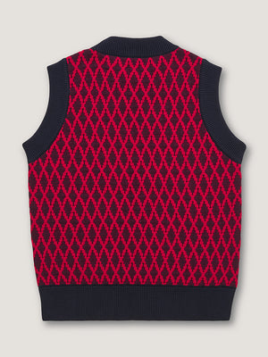 CREW NECK VEST  - NAVY / BURGUNDY