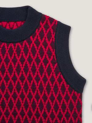 CREW NECK VEST  - NAVY / BURGUNDY