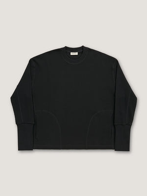 WAFFLE CREW NECK - BLACK