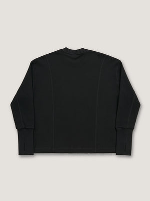 WAFFLE CREW NECK - BLACK