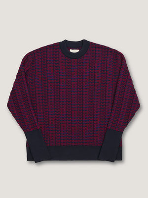 KNITTED CREW NECK  - NAVY / BURGUNDY