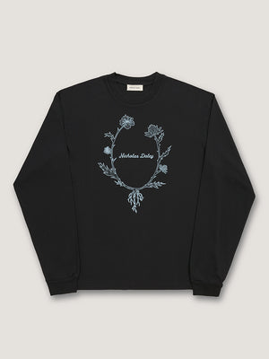 L/S WREATH T-SHIRT  - BLACK