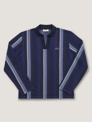 L/S STRIPED POLO  - NAVY / CHOCOLATE