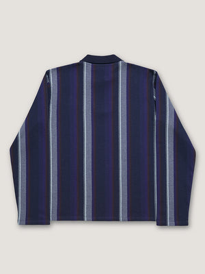 L/S STRIPED POLO  - NAVY / CHOCOLATE