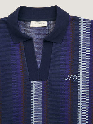 L/S STRIPED POLO  - NAVY / CHOCOLATE