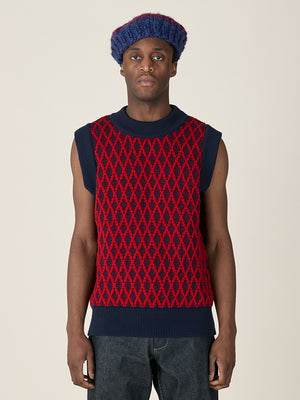 CREW NECK VEST  - NAVY / BURGUNDY