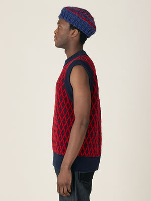 CREW NECK VEST  - NAVY / BURGUNDY