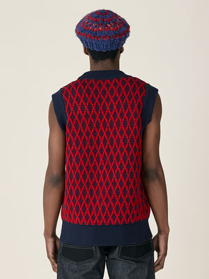 CREW NECK VEST  - NAVY / BURGUNDY