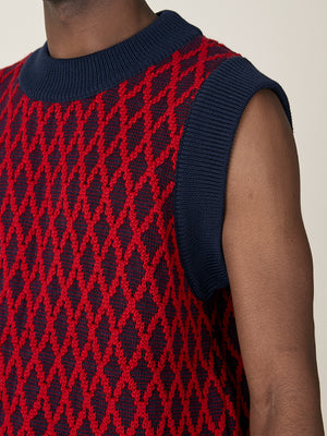 CREW NECK VEST  - NAVY / BURGUNDY