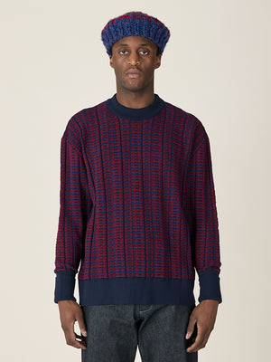 KNITTED CREW NECK  - NAVY / BURGUNDY