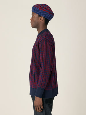 KNITTED CREW NECK  - NAVY / BURGUNDY