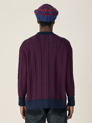 KNITTED CREW NECK  - NAVY / BURGUNDY