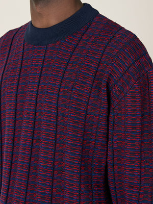 KNITTED CREW NECK  - NAVY / BURGUNDY