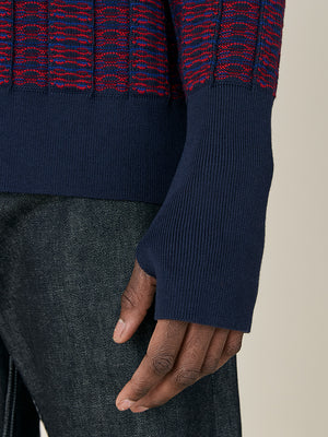 KNITTED CREW NECK  - NAVY / BURGUNDY