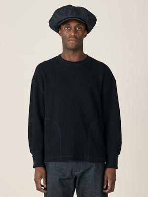 WAFFLE CREW NECK - BLACK