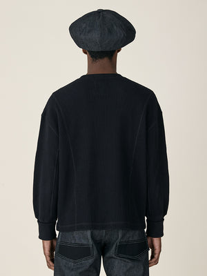 WAFFLE CREW NECK - BLACK