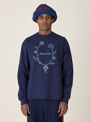 L/S WREATH T-SHIRT  - NAVY