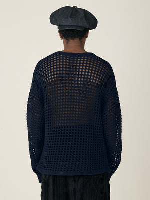 L/S CROCHET VEST - NAVY