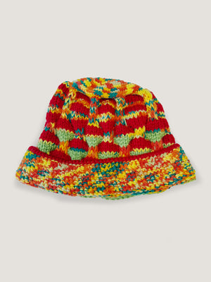 HAND KNITTED ROOTS HAT -ORANGE / GREEN / YELLOW