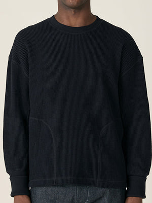 WAFFLE CREW NECK - BLACK