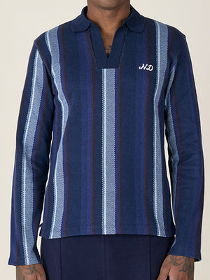 L/S STRIPED POLO  - NAVY / CHOCOLATE