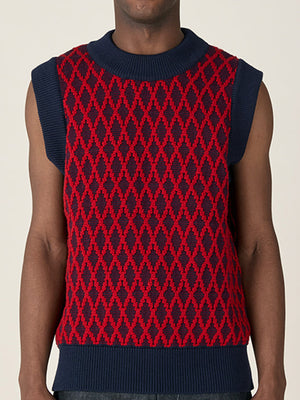 CREW NECK VEST  - NAVY / BURGUNDY