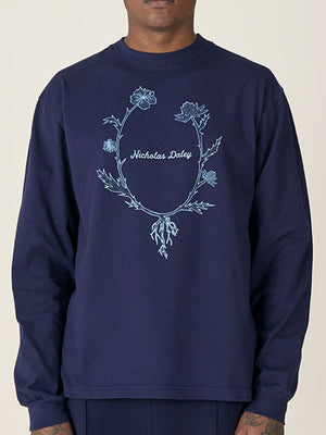 L/S WREATH T-SHIRT  - NAVY