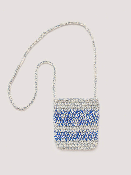 Hand Crochet Neck Pouch - Cream / Royal Blue / Baby Blue